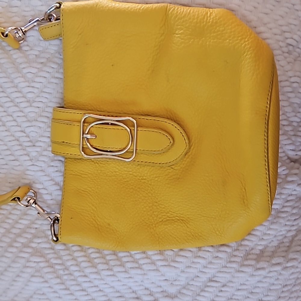 Yellow leather shoulder bag 9W x 7H x 3D. Talbots. EUC
